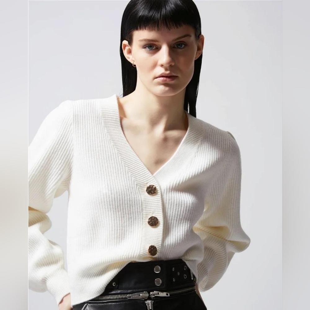 The Kooples Rib Merino Wool Cardigan in Cream